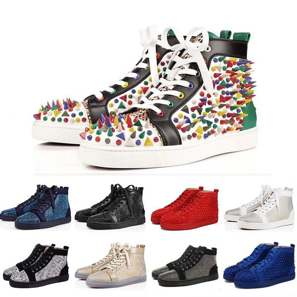

2019 ace fashion designer studded spikes flats shoes red bottom shoes for men and women party lovers genuine leather sneakers, Black