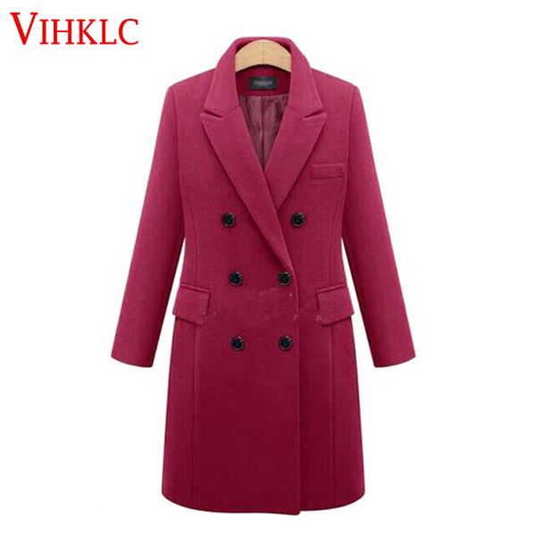 

2016 european women autumn winter coat woolen coat solid color elegant casual wool big yards plus size 5xl 893, Black