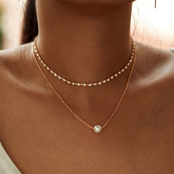

vkme drop shipping necklace ladies fashion necklace multi-layer imitation pearl pendant jewelry gift, Silver
