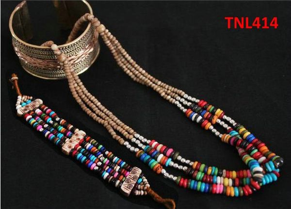 

tnl414 tibetan colorful rainbow yak bone jewelry sets,beaded necklace and bracelets, Silver