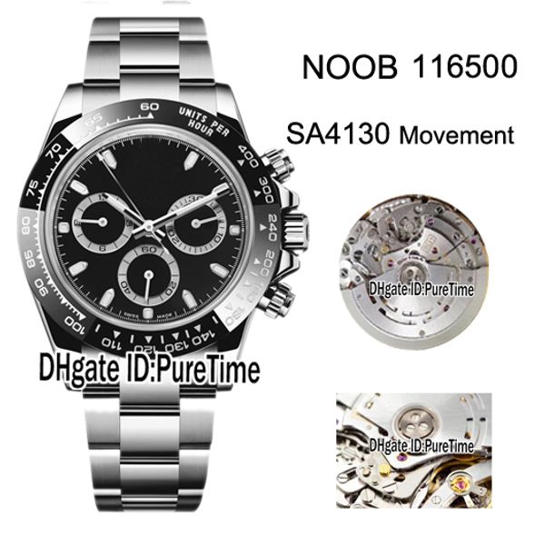 

n v3 904l steel cal sa4130 automatic chronograph mens watch same genuiine functional 116500 ceramics black dial edieiton puretime a01a, Slivery;brown