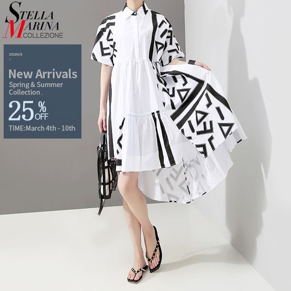 

2019 корейский стиль лета женщин стильная белая рубашка платье геометрическая печати lady plus размер casual runway midi платье cute robe 51, Black;pink