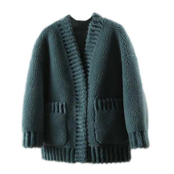 

2019 women solid long sleeve winter coat women short wool jacket plus size  loose ladies coats casual large grain sheep shear, Black