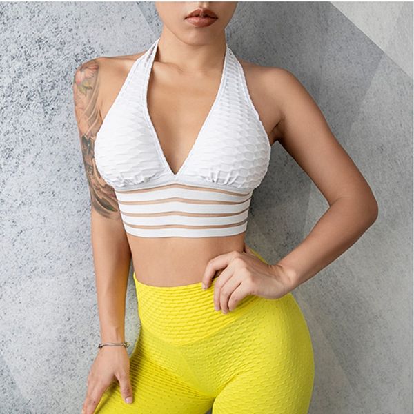 

jacquard sports bra breathable open back push up workout bra women gym jogging fitness yoga women s-xl, White;black