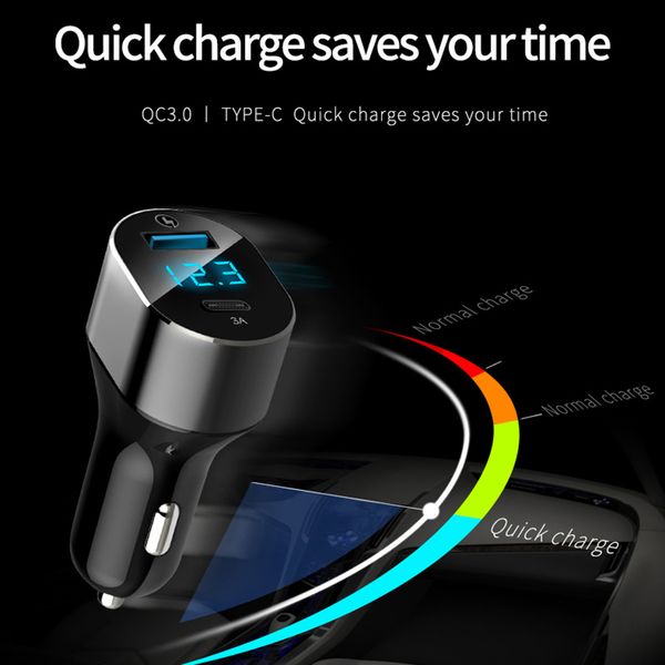 

cyke new dual usb car charger type-c smart digital display dual port car charger