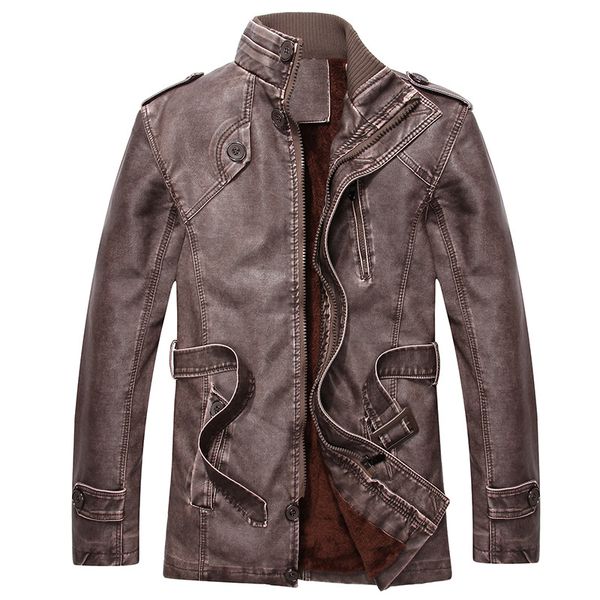 

e-baihui leather jacket men 2021 winter designer coats jackets thicken warm pu casual zipper clothing male plus size l-4xl l611, Black