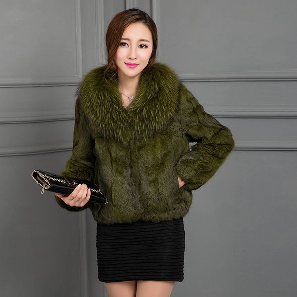 

women's fur & faux real coat with natural raccoon collar winter jacket women 2021 fashion short coats lady outerwear wyq827, Black