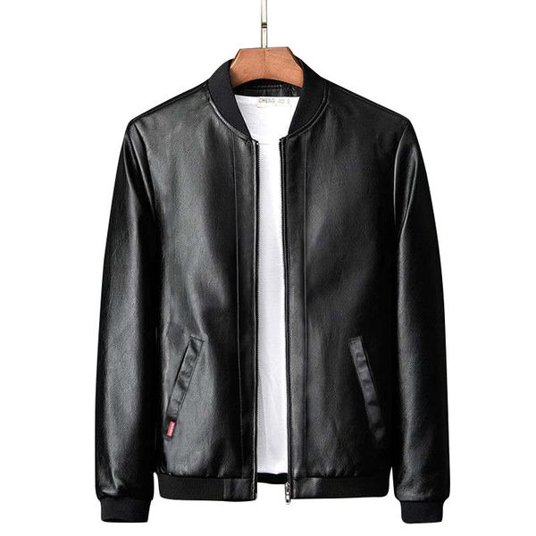 

spring and autumn leather garment men's fashionable slim coat with vertical collar pilot jacket leather jacket, Black