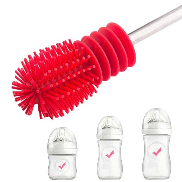 

long handle baby milk bottle water cup silicone brush scrubbing cleaning tool new