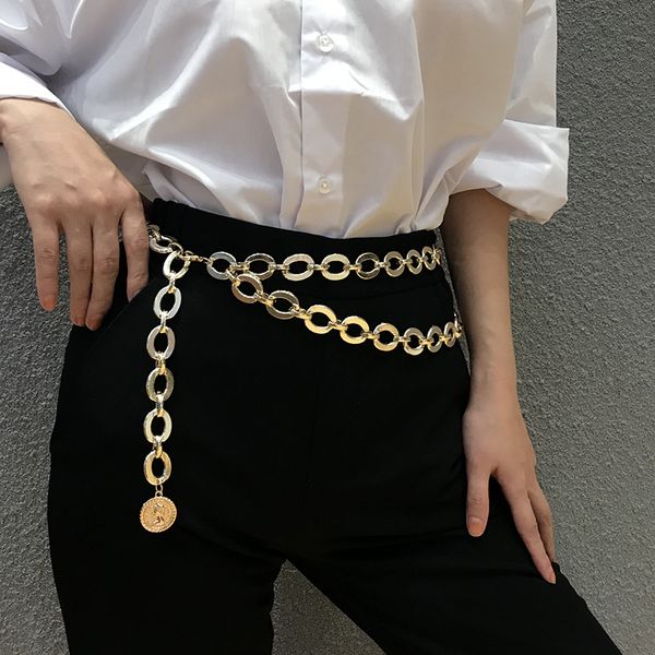 

girlgo new vintage metal maxi punk egirl waist chain jewelry for women or men buckle link belt accessories girl gifts wholesale, Black;brown