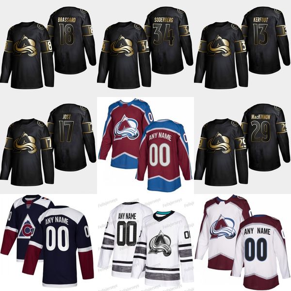 

17 Tyson Jost 2019 Golden Edition Colorado Avalanche 18 Derick Brassard 29 Nathan MacKinnon 34 Carl Soderberg 13 Alexander Kerfoot Jerseys