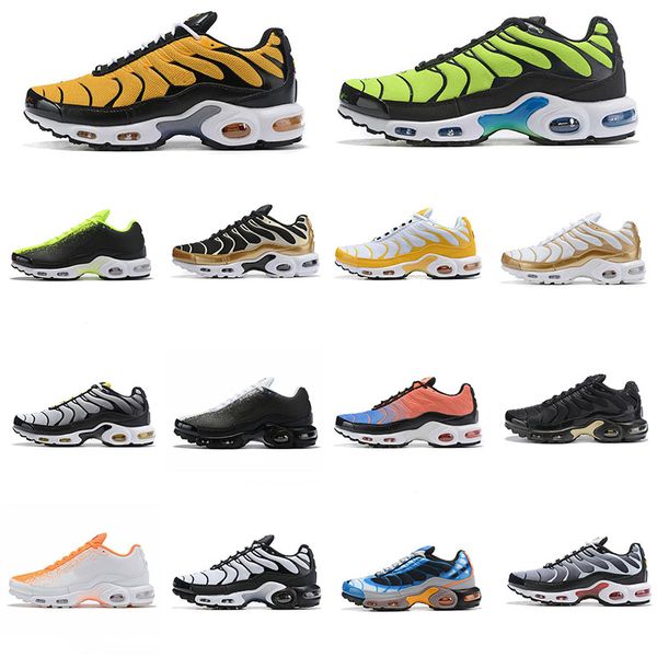 

2019 Men Running Shoes TN plus Gold Green Triple Black Yellow Outdoor Training Sports Mens Outdoor Trainers Zapatos Sneakers Size 40-46