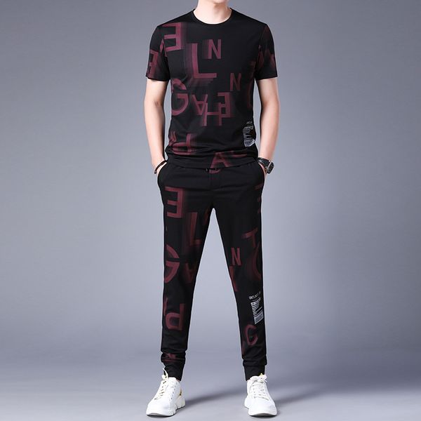 

2020 new spring summer streetwear letter print casual sports short-sleeve yshirt+pants sets suits tracksuits size -3xl, Gray