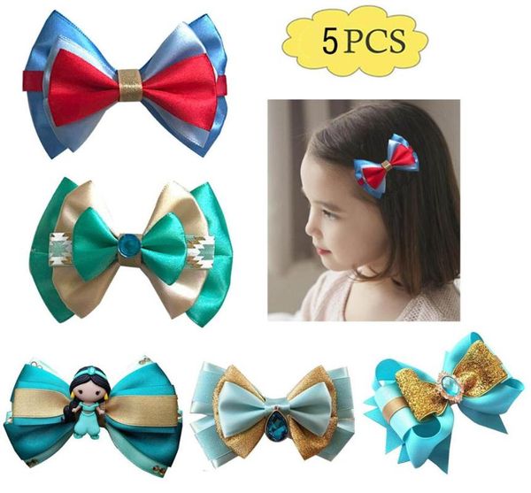 

свободная перевозка груза 5pcs принцесса волос лук 4,5-5,5" ручной работы бутик layered волос лук new deep purple turquoise gold, Slivery;white