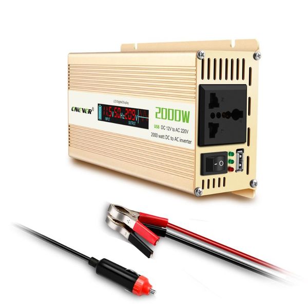 

2000w portable car power inverter converter dc 12v to ac 220v modified sine wave power with ac outlets 2.1a usb charger