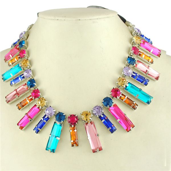 

western style fashion square crystal acrylic ribbon necklace, Black