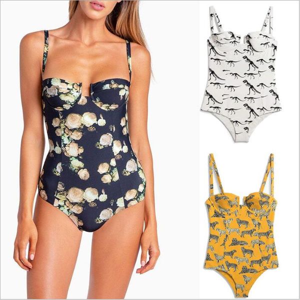 Swimwear Mulheres Roupas Uma peça Bikini Moda Verão Swimsuit Floral Impresso Slim Ternos De Banho Quente Sexy Biquini Beachwear Tankini B4548