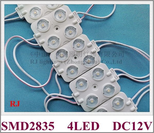 Modulo luminoso LED iniezione DC12V 53mm x 38mm x 7mm SMD 2835 4 LED 2W 280lm con lente diffusa ampio angolo di emissione 170 gradi