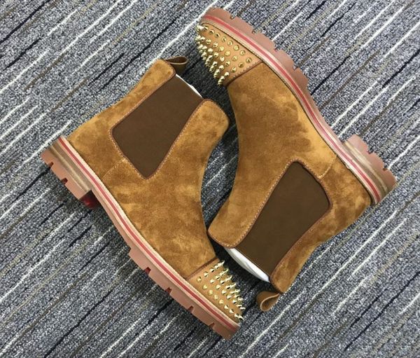 

2020 Роскошных Люди Ботильонов Red Bottom Melon Boots Black телячья Rubber Lug Подошва мужской мода Booty Famous венчание партии