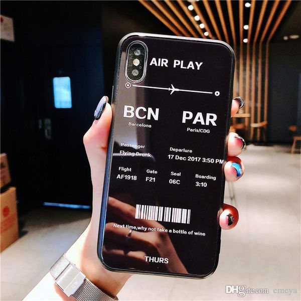 

for iphone x xr xs max fashion tempered glass case vintage classic art letter air ticket back phone shell for apple 6 6s 7 8plus