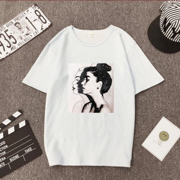 

women's t-shirt women summer loose t shirts korean style floral printed short sleeve tee crew neck t-shirts 9 colors, White