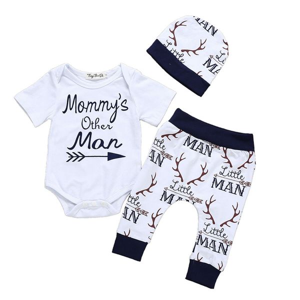 

newborn clothes boy costume letter print romper pants hat cotton new born baby clothes set boys set clothing infant boy clothing, White