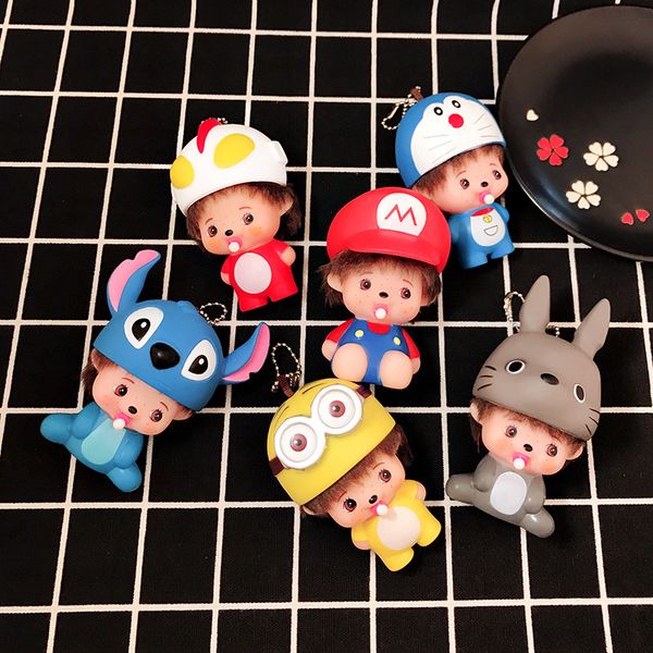 

designer cute cartoon doll light voice stitch keychain child toy animal key ring trinkets car purse key chains gift anime keychain, Silver