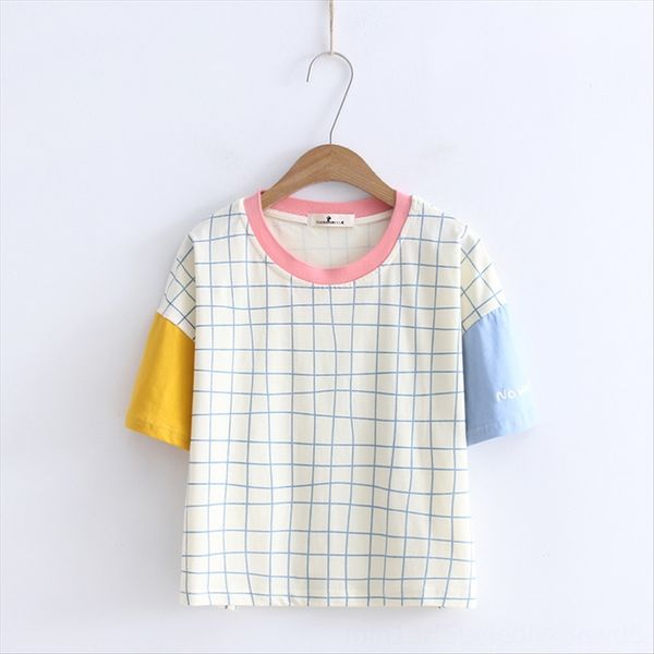 

2020 student stitching short-sleeved t-shirt versatile loose round collar fashion 2020 student stitching short-sleeved women's t-shirt, White