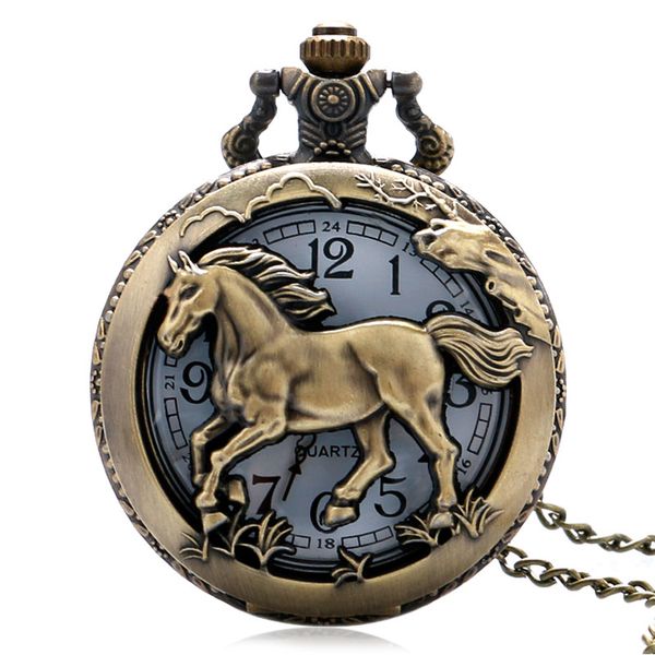 

bronze horse hollow quartz pocket watch necklace pendant womens men wathes gifts snake guarda christmas gifts relogio de bolso, Slivery;golden