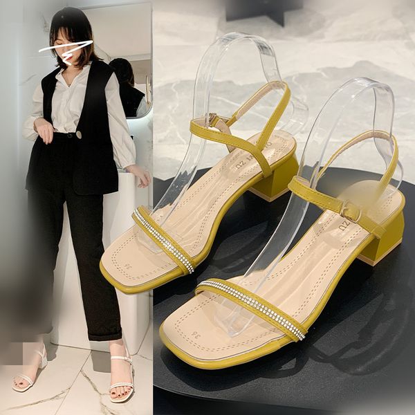 

beige heeled sandals clear heels comfort shoes for women med all-match 2020 women's open toe black block rhinestone comfort