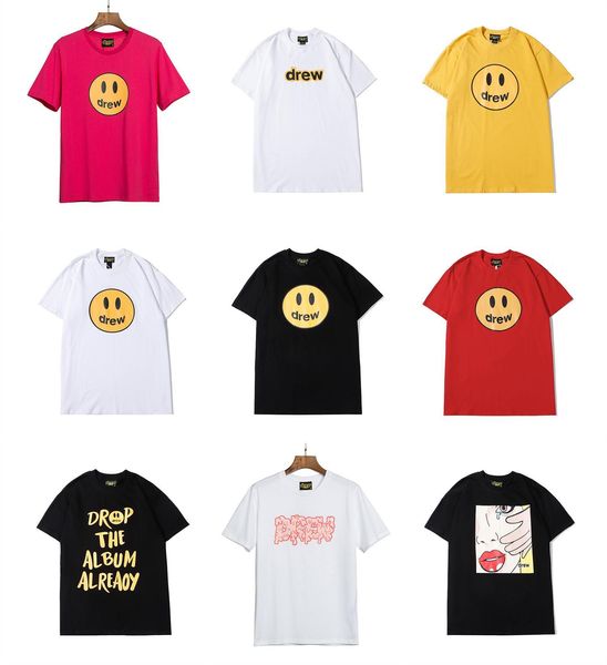 

2020 justin bieber drew house t shirt short sleeve o-neck cotton hip hop tee men women smile drew tees streetwear donuts street tshirt, White;black