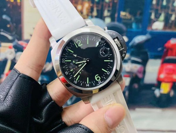 

high-end men's watch automatic mechanical stainless steel case white rubber strap pin buckle waterproof 44mm watch 3, Slivery;brown