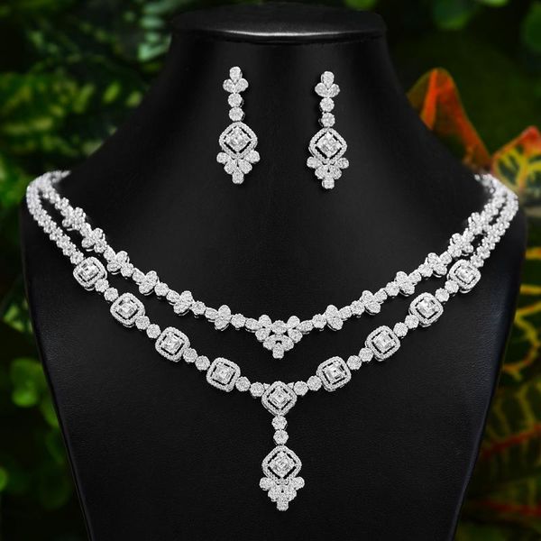 

missvikki new delicate bridal wedding jewelry sets with shining zirconia necklace and earrings party daily accessories, Silver