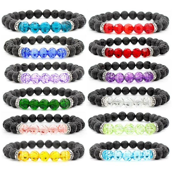 

factory direct sale lava volcanic stone spherical crystal bead bracelet multicolor beaded crystal bracelet buddha bracelet, Black