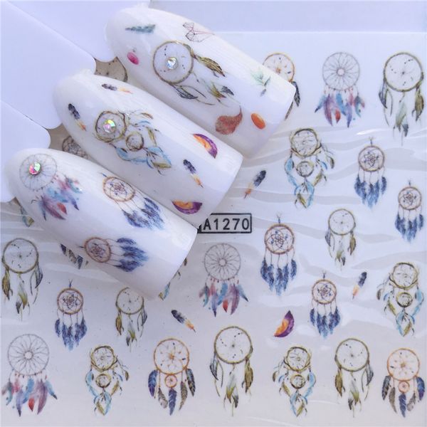 

1 sheet mixed designs wind chimes water transfer nail art stickers dream bright color decals woman make up tools, Black