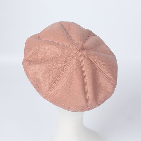 

womens genuine leather berets hat ladies elegant vintage british painters hats sheepskin artistic black pumpkin caps, Blue;gray
