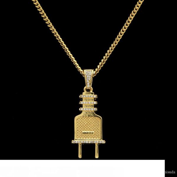 

имитация хрустальная вилка кулон ожерелье хип-хоп золото посеребренные лед из алмаза шарм ожерелье 24 дюйма кубинская цепь, Silver