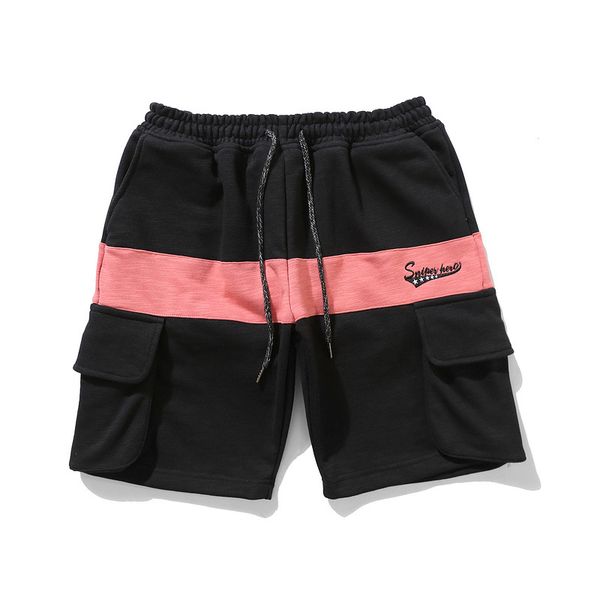 

2020 black mens shorts purchasing foreign trade explosion models hit the color stitching cotton shorts men's casual pants handsome tool, White;black