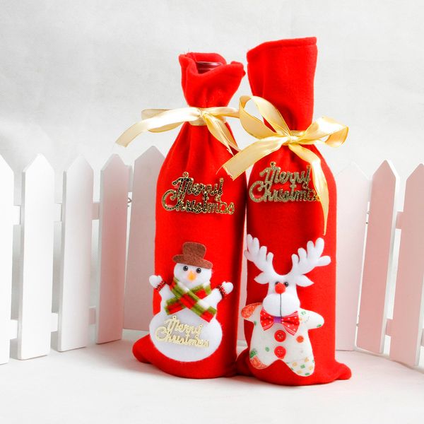 

25pcs/lot christmas decorations red wine bottle set wine bottle bag christmas party gift christmas hat knife and fork set candy bag lk