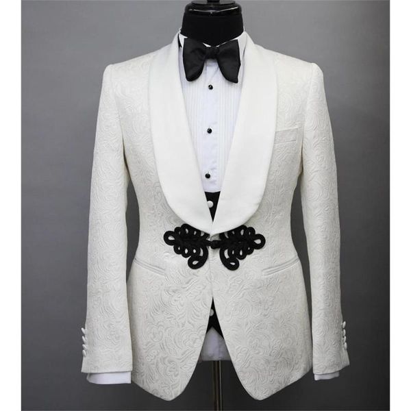 

groom tuxedos suits men shawl lapel embossing wedding men grooms 3 pieces ( jacket+pants+vest+tie ) e50, White;black