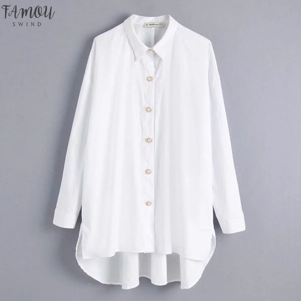 

women solid color pearl buttons casual smock blouse shirts women long sleeve loose blusas elegant white femininas ls4232