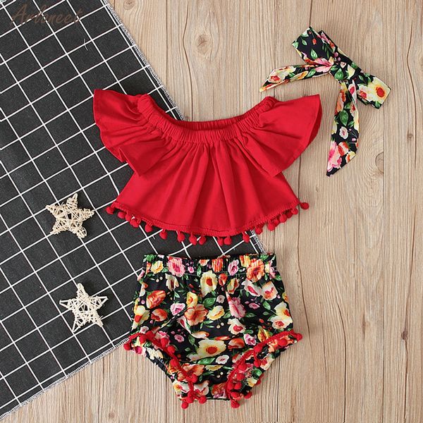

toddler kid baby girl sleeve tassels +print shorts+hairband outfits sets kids outfits fashion short 2019 new, White