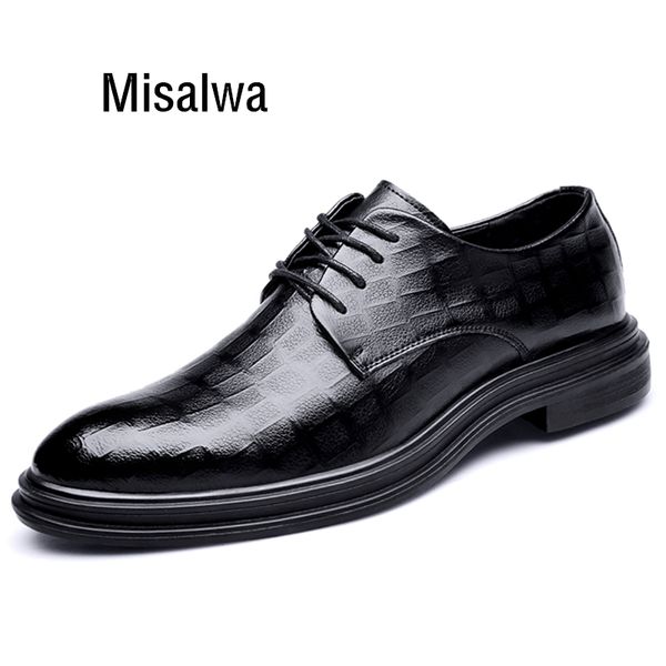 

misalwa lace-up formal business shoes men's 2019 new pointed tide casual british leather shoes thick sole men derby dress shoe, Black