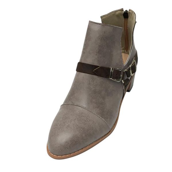 

womens casual shoes med-heeled ankle boots comfortable pointed toe buckle strap zipper female solid autumn shoes short, Black