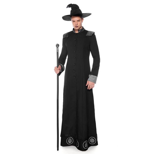 

new cosplay clothing mens designer suits for halloween suit luxury wizard suits for men handsome classic wizard costumes hat+robe wholesale, Black;red