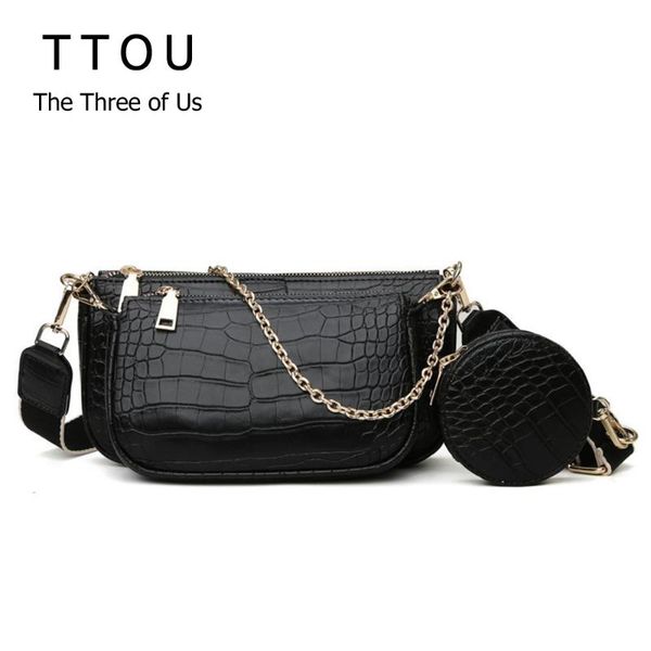 

three in one bag women shoulder bags zipper retro female crossbody bags composite alligator pattern handbags