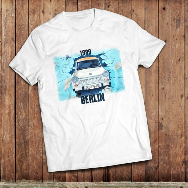 

brand t-shirt men 2019 fashion berlin wall t-shirt, 1989 fall of the wall, trabant classic east german car shir, White;black