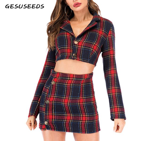 

women skirt suits for work formal plaid tweed skirt suit office clothes women 2 piece set blazer and set lady uniform, White;black