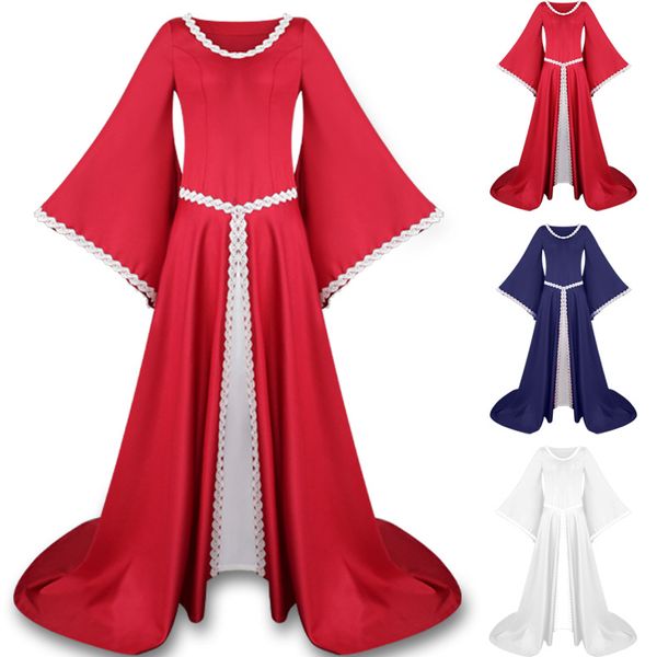 

europe and the united states large v-neck flares long section medieval performance clothing women's designer outfit princess dress, Red;yellow