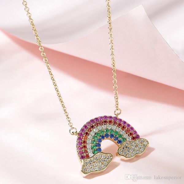 

women rhinestoone rainbow pendant necklace bling bling rainbow chain necklace gift for love jewelry, Silver